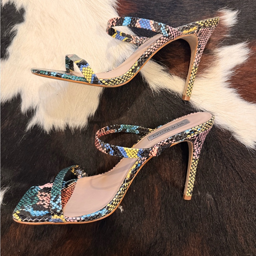 Steve Madden Multicolor Snake-Print Strappy Stiletto Heels - Picture 3 of 5